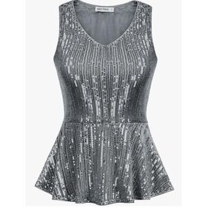 GRACE KARIN Sleeveless Sparkle Sequin Peplum Top